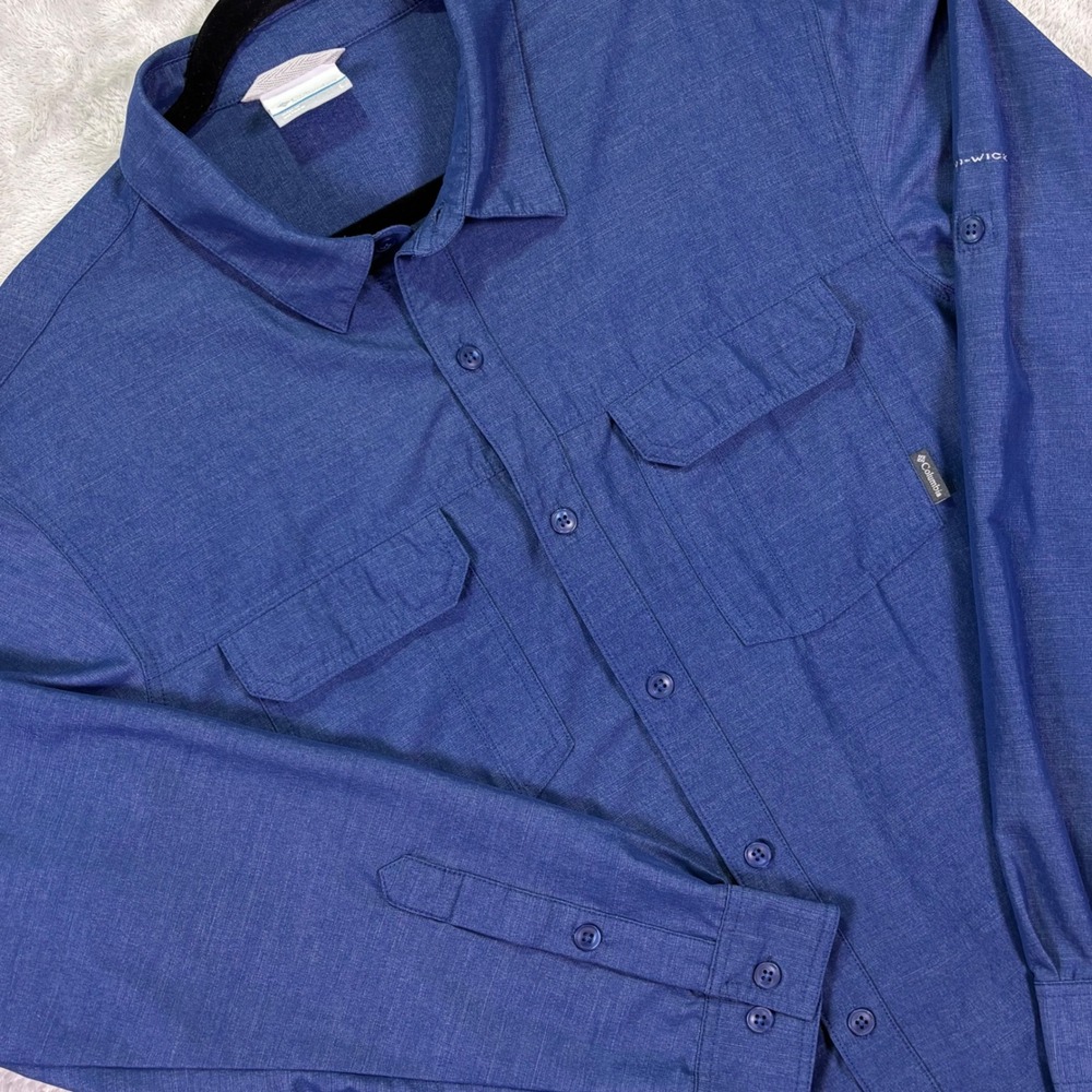 Columbia Mens Button Up Shirt L Blue Omni-Wick Long Sleeve Utility XM7410